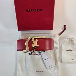 Salvatore Ferragamo Gancini Belt in Red Leather with Gold-Tone SF